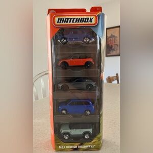 NWT Matchbox 5 Pack Car Set - MBX BRITISH ROADWAYS Jaguar Mini Cooper Taxicab